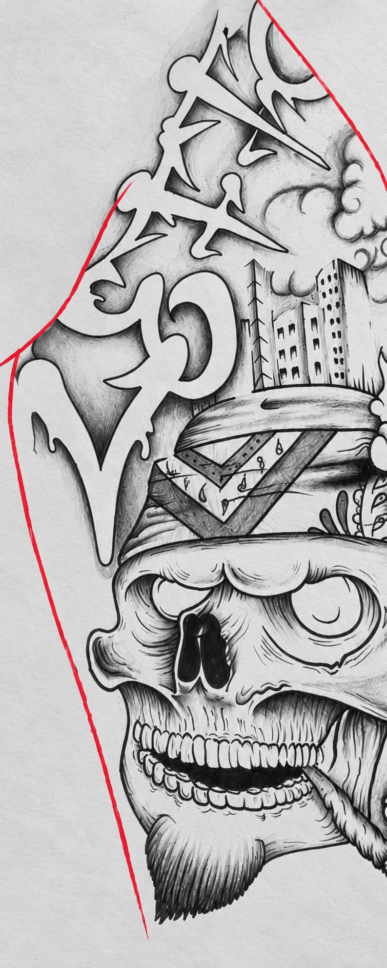 Disegno a matita di un teschio con cilindro